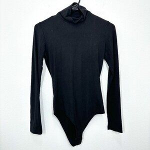 Reformation Size Medium Black Ribbed Mockneck Bodysuit Casual Closet Essential